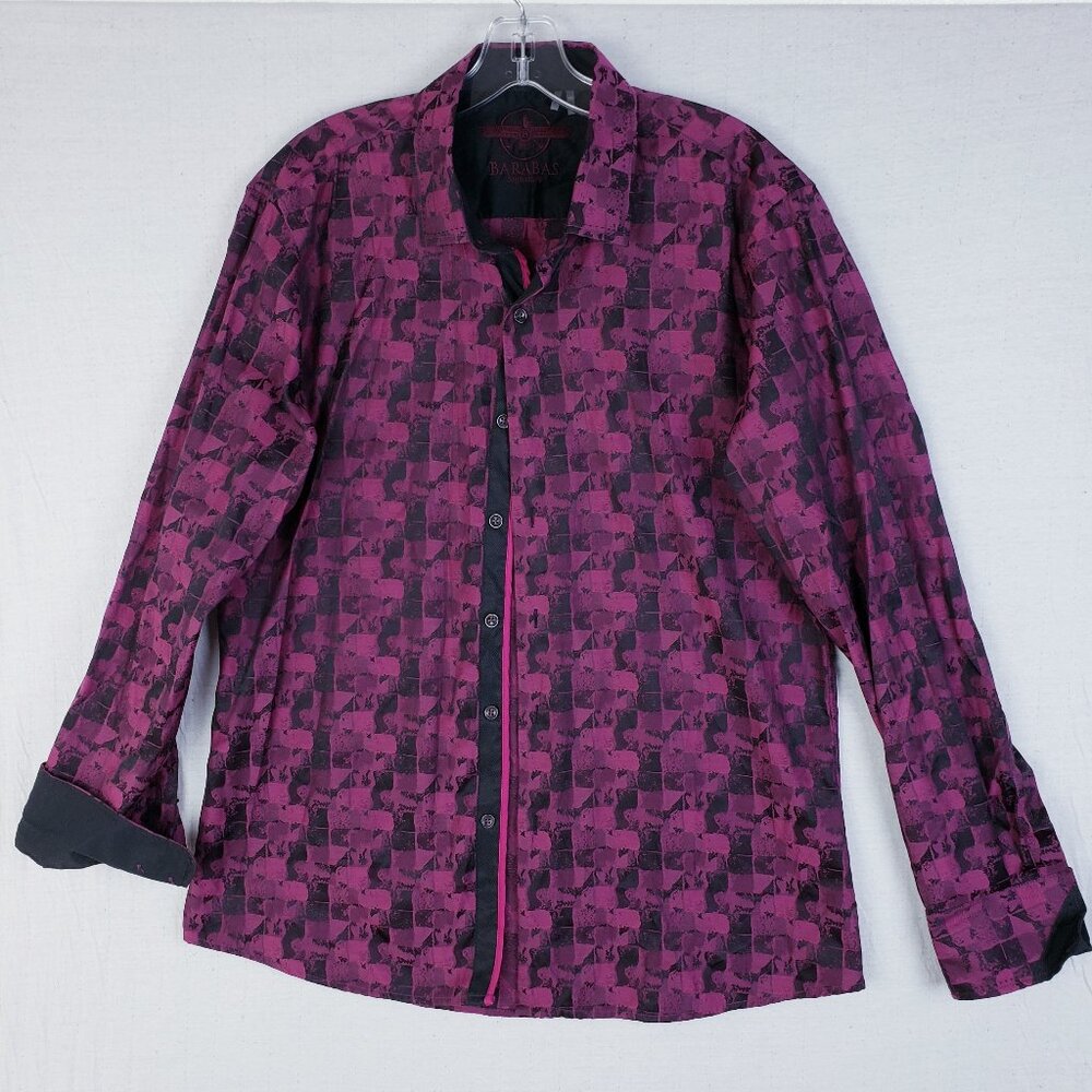 BARABAS Signature Shirt Casual Button-up Magenta Pink Black Printed size L